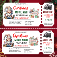White Maximalist Christmas Movie Night Admit Ticket Instagram Post template