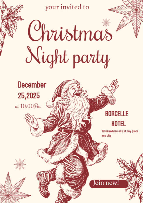 Plantilla de White Maximalist Christmas Night Party A4 | PosterMyWall