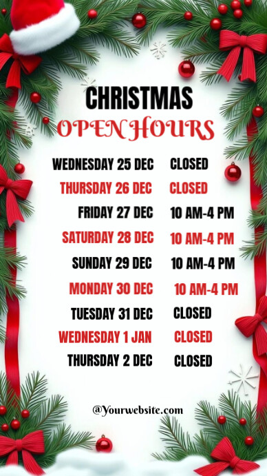 White Maximalist Christmas Open Hours Online Design Flyer/ Template  Instagram Story