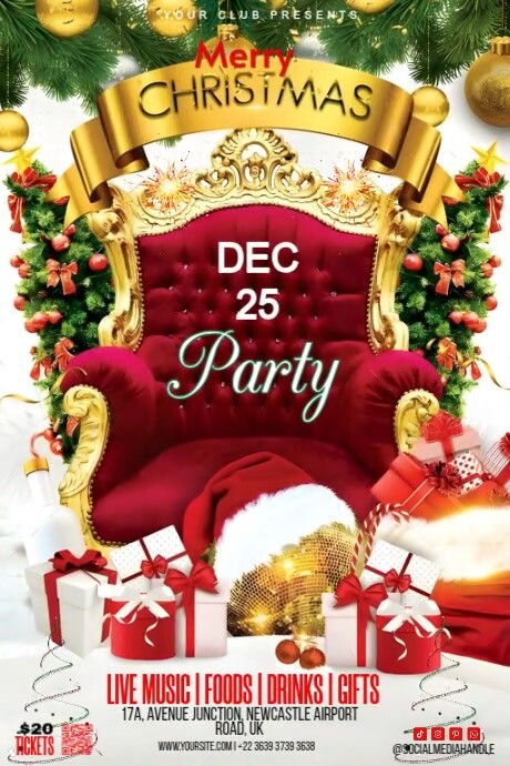 White Maximalist Christmas Party Flyer Poster Template | PosterMyWall