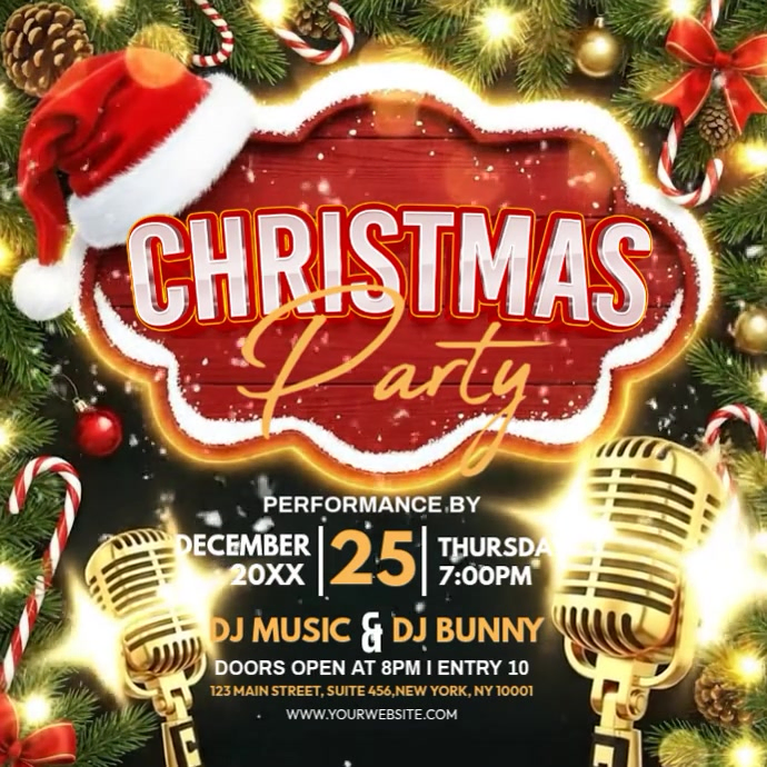 White Maximalist Christmas Party Instagram Post Template | PosterMyWall