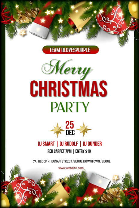 White Maximalist Christmas Party Invitation Poster Template | PosterMyWall
