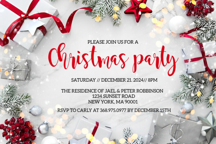 White Maximalist Christmas Party Invitation Poster Template | PosterMyWall