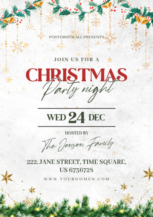 White Maximalist Christmas Party Night A4 Template | PosterMyWall