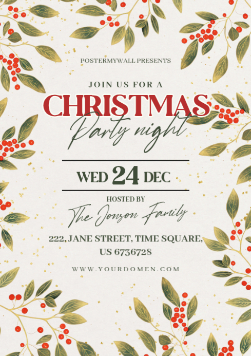 White Maximalist Christmas Party Night A4 Template | PosterMyWall