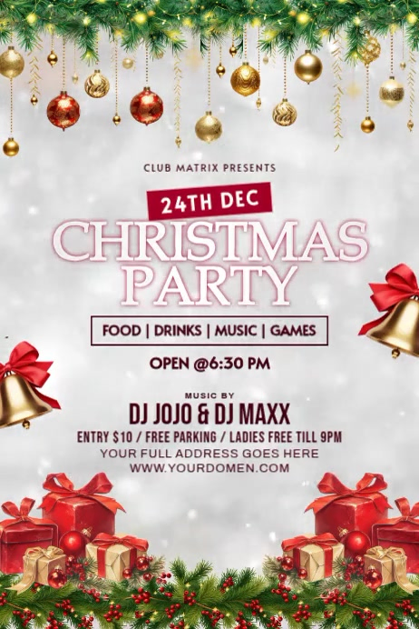 White Maximalist Christmas Party Poster Template | PosterMyWall