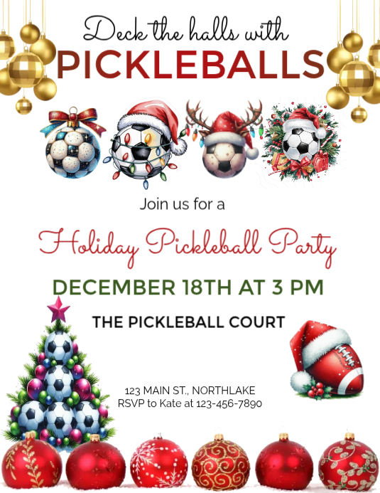White Maximalist Christmas Pickleball Party Invitation Flyer (us Letter) template