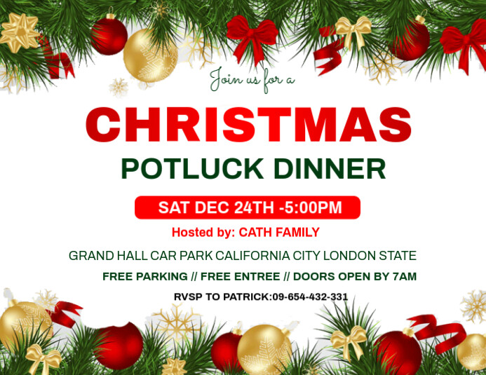 White Maximalist Christmas Potluck Dinner Party Invitation Template Flyer (us Letter)