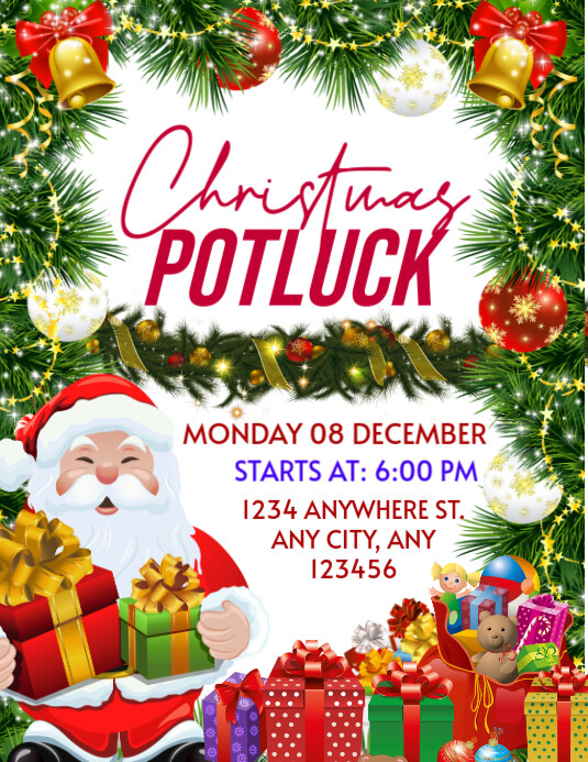 White Maximalist Christmas Potluck Flyer (us Letter) template