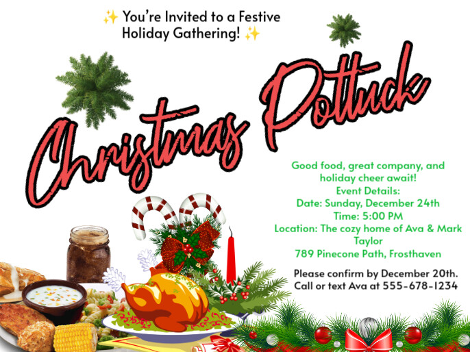Potluck Powerpoint Slide White Maximalist Christmas Potluck Presentation Template | PosterMyWall
