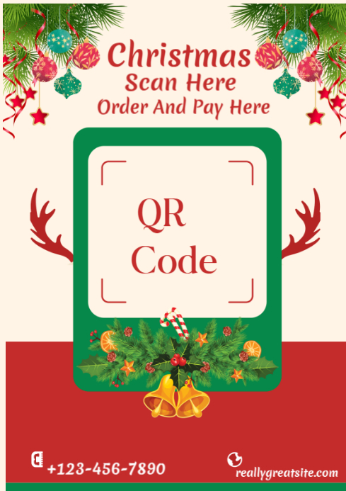 White Maximalist Christmas Scan Here Qr Code A4 Template | PosterMyWall