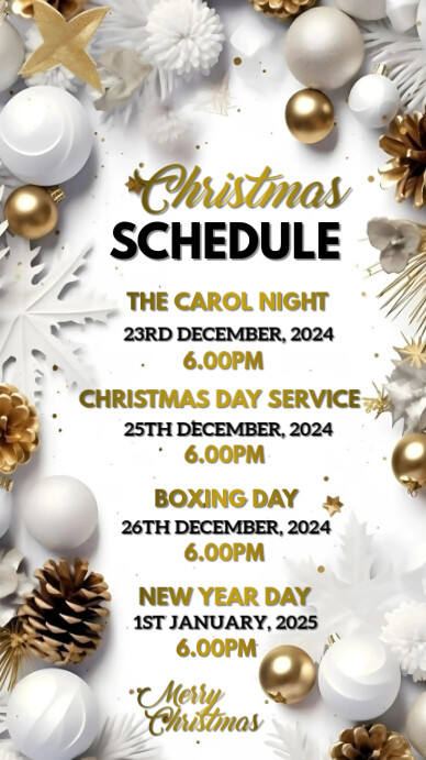 White Maximalist Christmas Schedule Instagram Story Template | PosterMyWall