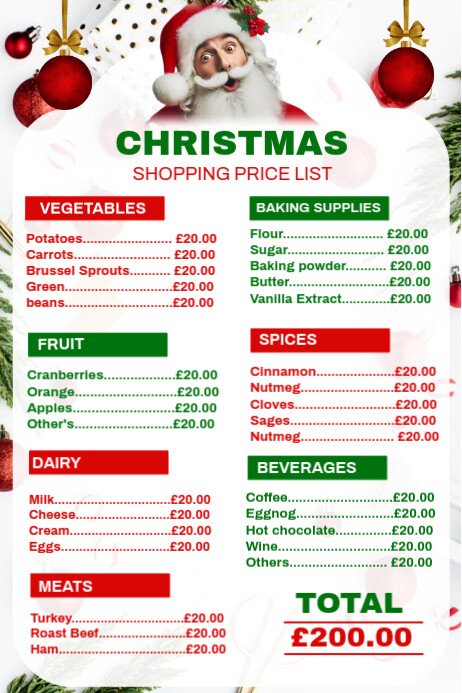 White Maximalist Christmas Shopping List Template Design Poster ...