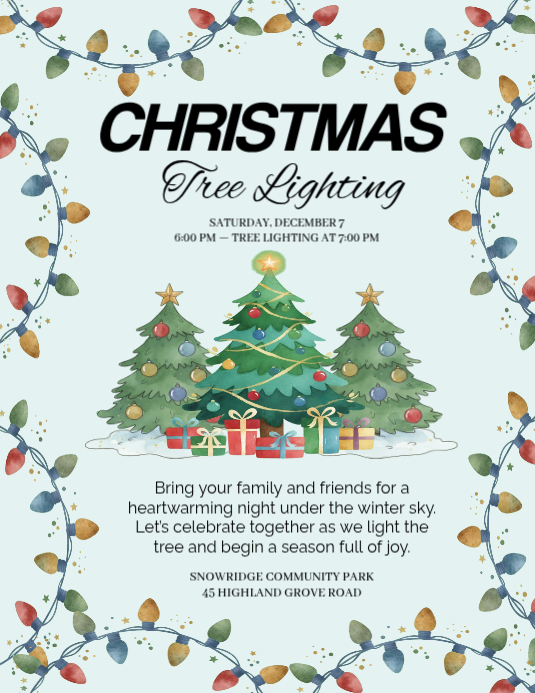 White Maximalist Christmas Tree Lighting Flyer (us Letter) Template ...