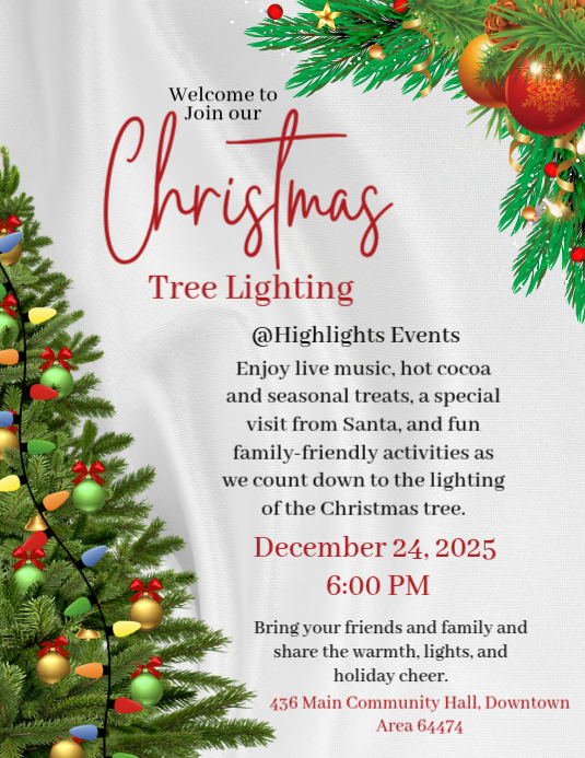 White Maximalist Christmas Tree Lighting Flyer Flyer (us Letter ...