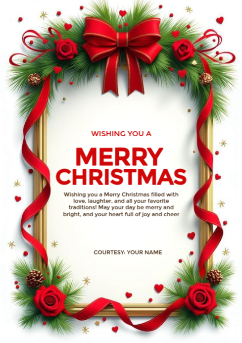 White Maximalist Christmas Wishes Card Template A4 | PosterMyWall