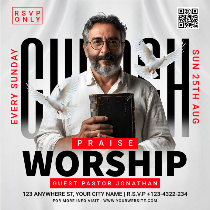Copy of White Maximalist Church Worship Instagram Post | PosterMyWall