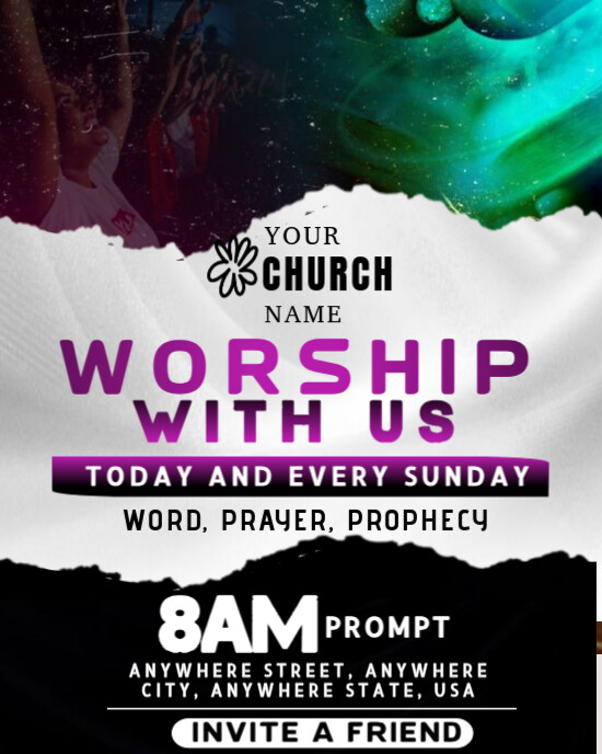 White Maximalist Church Worship With Us  Instagram Portrait template