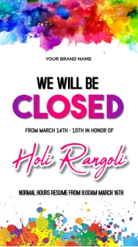 White Maximalist Closed For Holi Whatsapp Status template