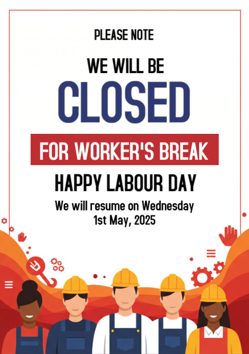 White Maximalist Closed For Labour Day A4 template