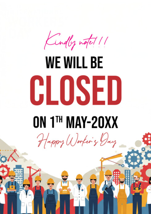White Maximalist Closed For Labour Day A4 template