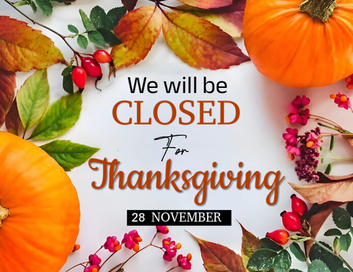 White Maximalist Closed For Thanksgiving  Flyer (us Letter) template