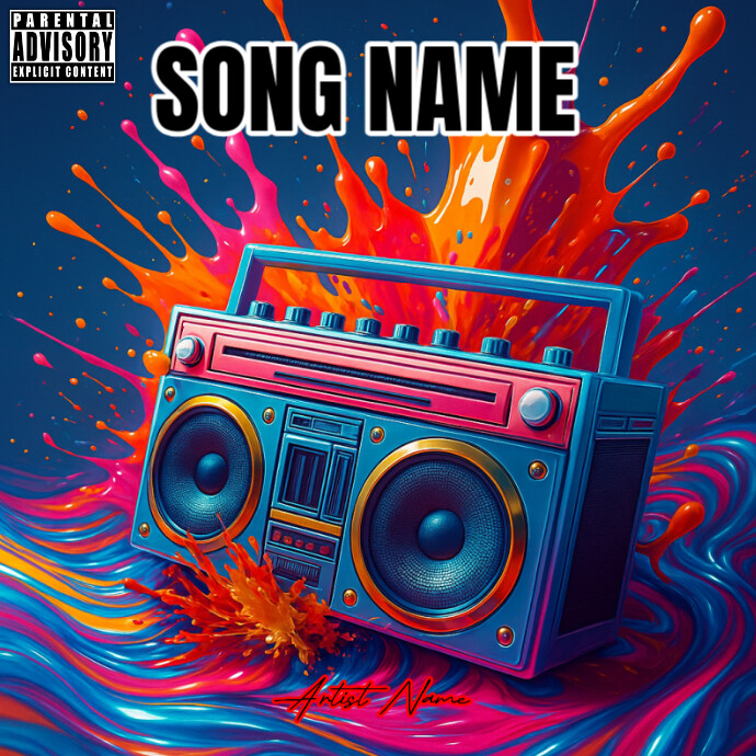 White Maximalist Colorful Retro Boombox Splash Art - Futuristic Music Poster Album Cover template