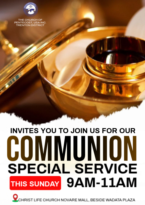 White Maximalist Communion Service Flyer A4 Template | PosterMyWall