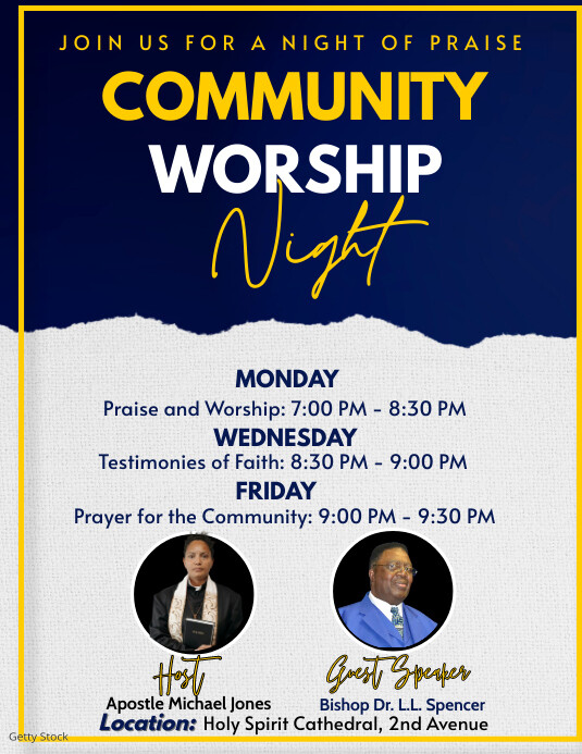 White Maximalist  Community Worship Night Fly Folheto (US Letter) template