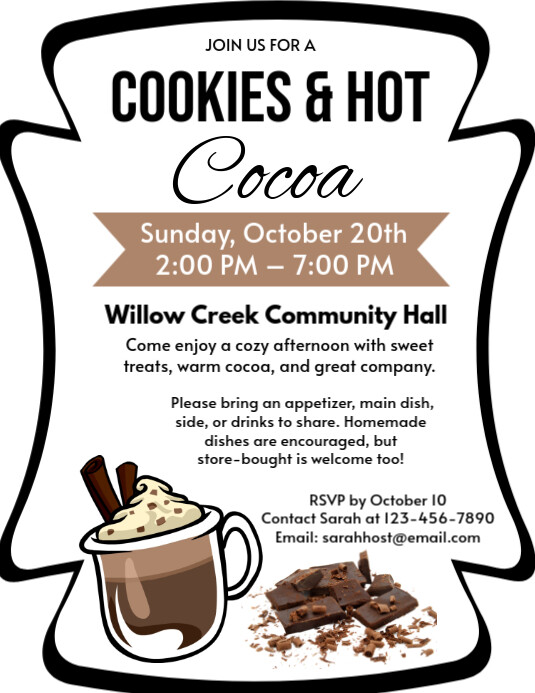 White Maximalist  Cookies & Hot Cocoa Flyer (us Letter) template