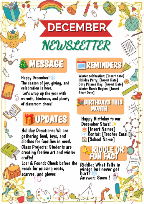 White Maximalist December Newsletter Printable A4 Template | PosterMyWall