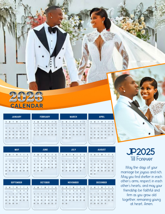 White Maximalist Couples 2026 Calendar Flyer (us Letter) Template ...