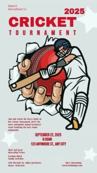 White Maximalist Cricket Tournament  Digital Display (9:16) template