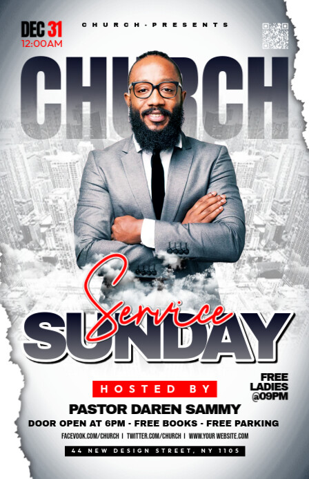 White Maximalist Crossover Church Youth Night Template Tabloid Tablóide