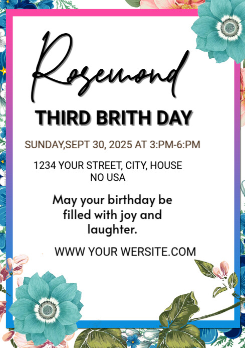 White Maximalist Daisy Invitation Birthday A4 Template | PosterMyWall