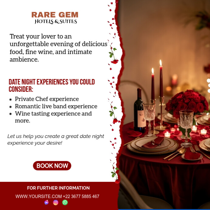 White Maximalist Date Night Hotel Ad Instagram Post Template | PosterMyWall