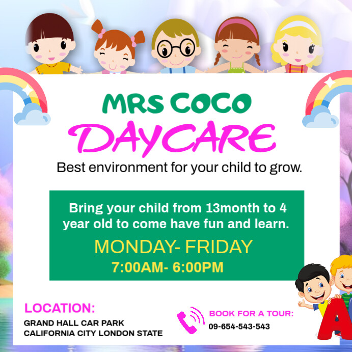 White Maximalist Daycare Flyer Promotion Template Instagram Post