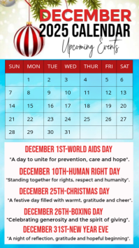 White Maximalist December 2025 Calendar – Important Dates & Upcoming Events! 🎄 Digital Display (9:16 Ekran reklamowy (9:16) template