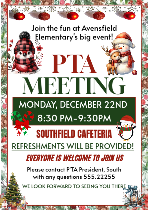 White Maximalist December Pta Meeting Invitation A4 template