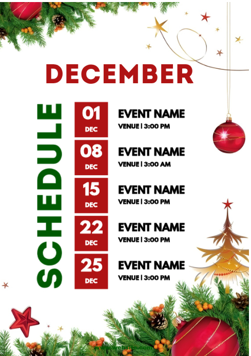 December Support Template White Maximalist December Schedule A4 Template | PosterMyWall