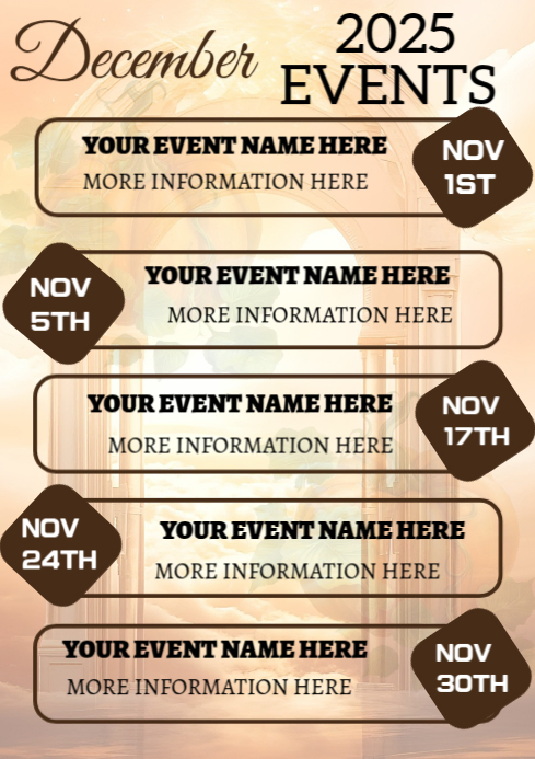 White Maximalist December Upcoming Event A4 Template | PosterMyWall