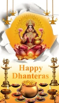 White Maximalist Dhanteras Flyer Business Card Tarjeta de Presentación template