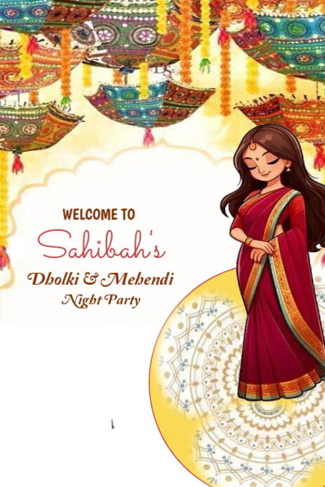 White Maximalist Dholki | Mehendi | Jaggo | Sangeet Sign Wedding Welcome Sign Pinterest Graphic template