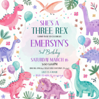 White Maximalist Dinosaur Birthday Invitation Instagram Post template