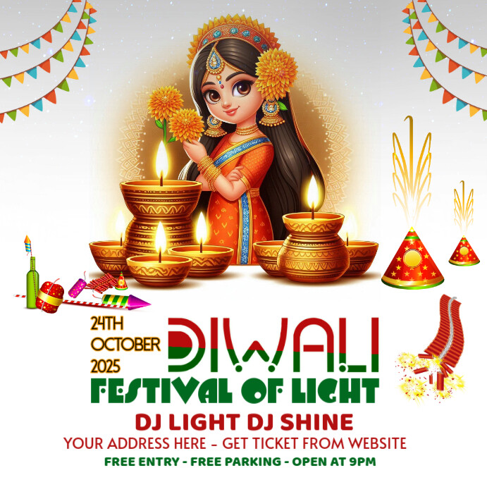 White Maximalist Diwali Crackers Square (1:1) template