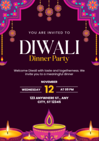 White Maximalist Diwali Invitation Card A2 template