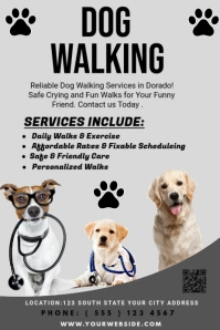 White Maximalist Dog Walking  Poster template