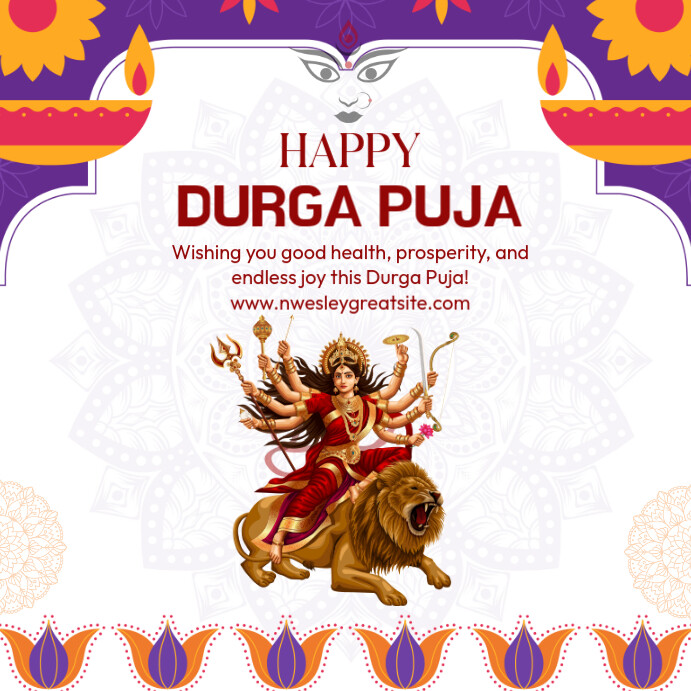 White Maximalist Durga Puja Square (1:1) template