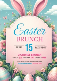 White Maximalist Easter Brunch Party Flyer Template A5