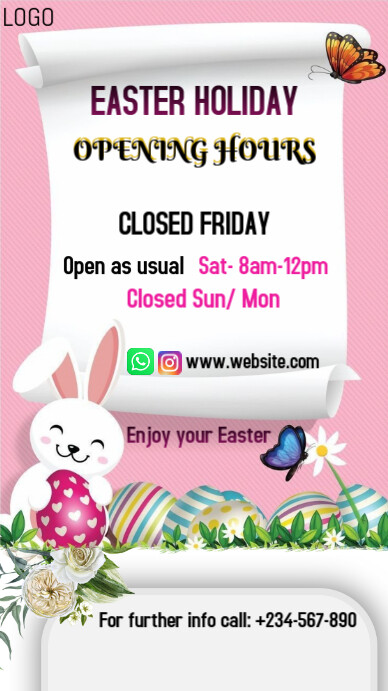 White Maximalist Easter Holiday Opening Hours Design Flyer/template  Instagram Story Instagram-verhaal